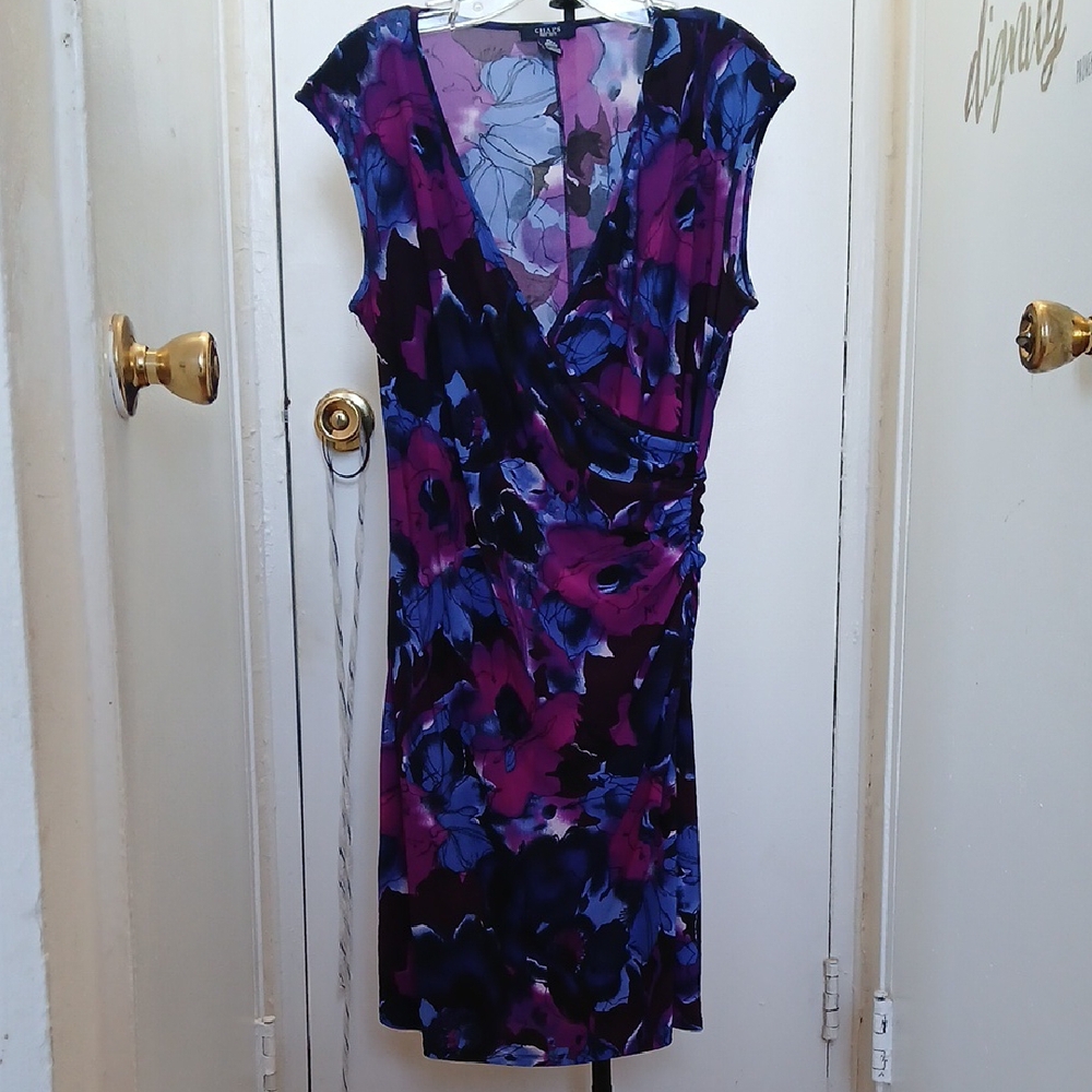Elegant Floral Dress in Purple and Blue